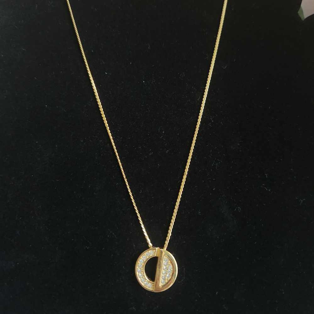 20. 💎 Christian Dior CD Logo Gold Plated Necklace With Crstal Accents ooo - Picture 5 of 6